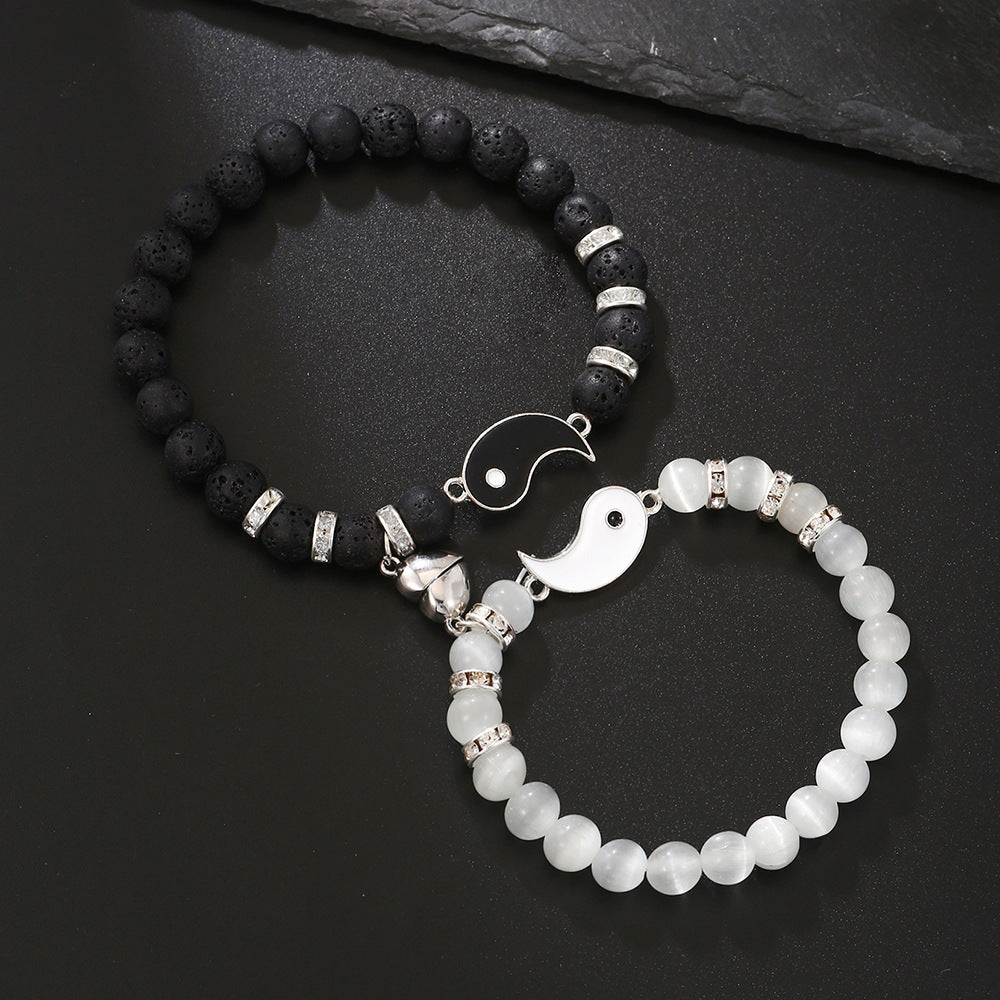 Men's Beaded Suit Map Stone Haematite Cross Bracelets