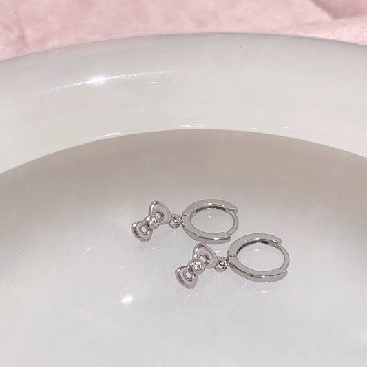 Inlaid Zirconium Cat Head Bow Hello Kitty Ornament Earrings