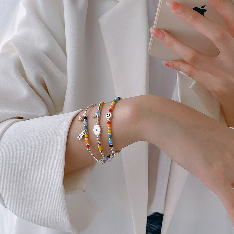 Sterling Sier Rainbow Female Summer Smiley Bracelets
