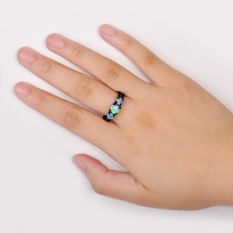 Fashion Black Gold Blue Opal Personality Rings
