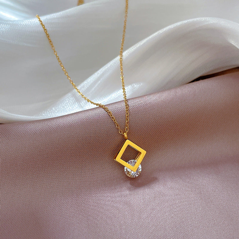 Titanium Steel Square Zircon Minimalist Furnace Necklaces
