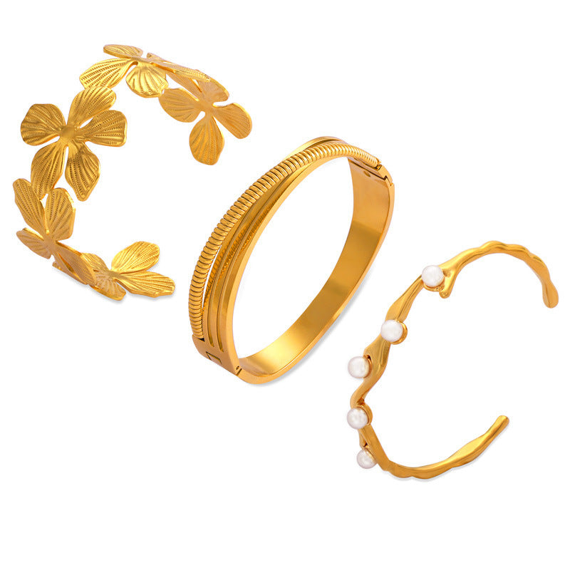 Design Geometric Pleated Texture Ornament Titanium Bracelets