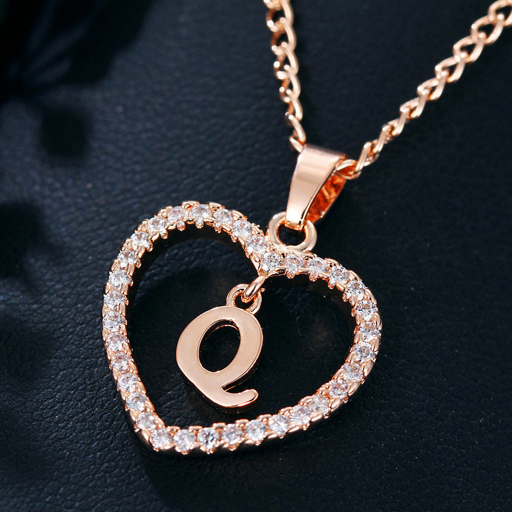 Letter Heart-shaped Zircon Jewelry Clavicle Chain Necklaces