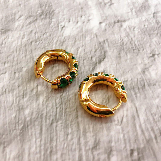Women's Gold Plated Inlaid Emerald Fashion Elegant Earrings