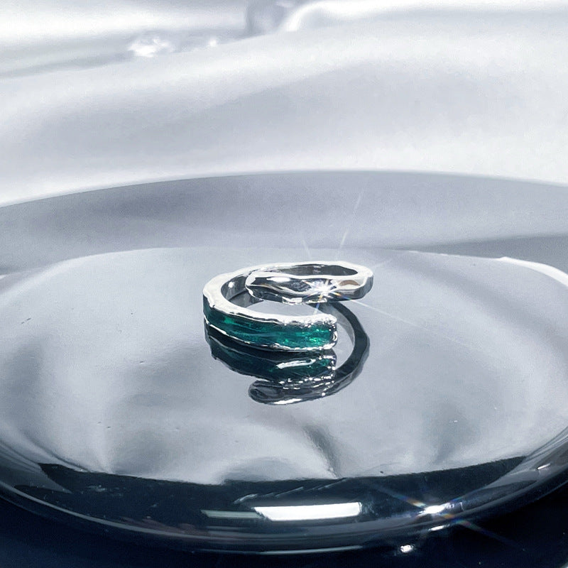 Women's Retro Green Zircon Drip Glazed Temperamental Cold Rings