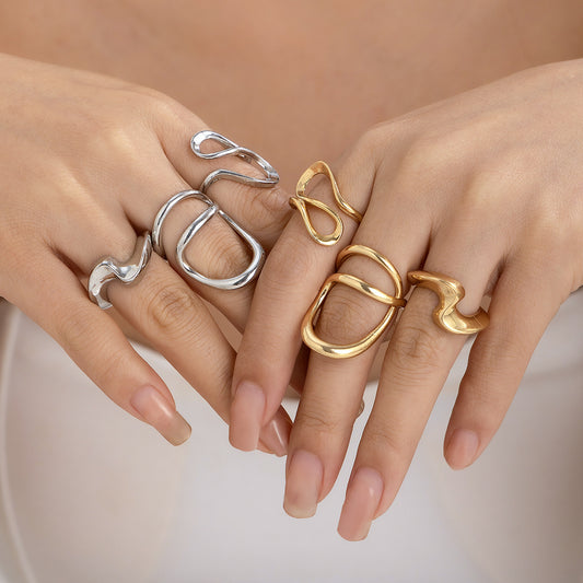 Simple Irregular Lava Open-end Polished Suit Niche Rings