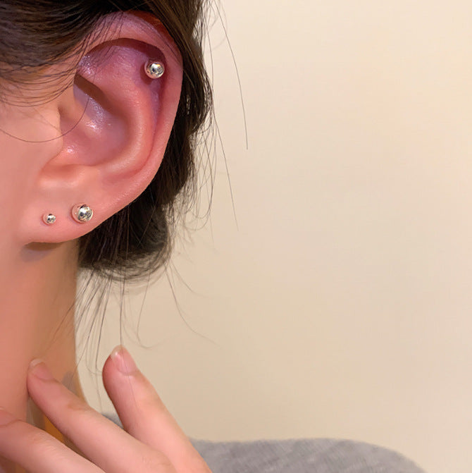 Women's Sier Small Simple Ear Beanie Bone Earrings