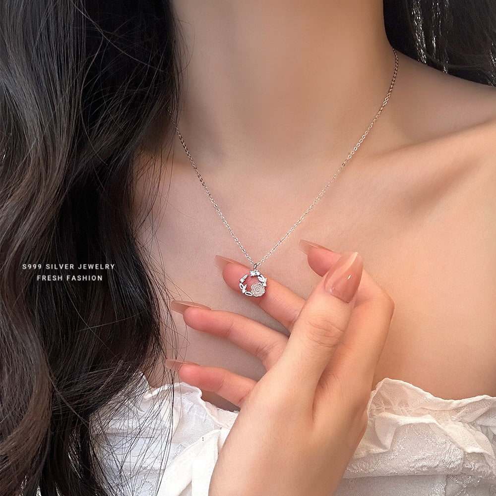 Women's Light Luxury Colorful Rose Clavicle Chain Necklaces