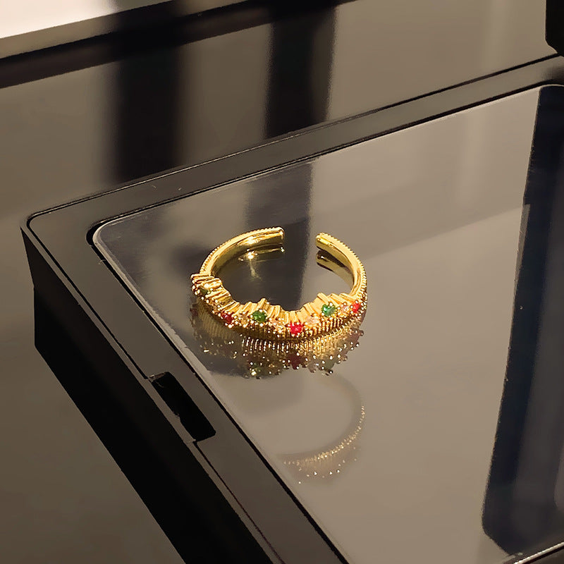 Brushed Heart-shaped Open Court Fashionable Temperamental Zircon Rings