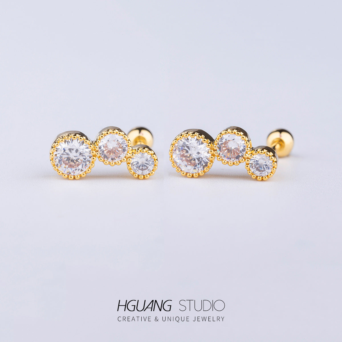 Steel Gold Micro Inlaid Zirconium Ear Earrings