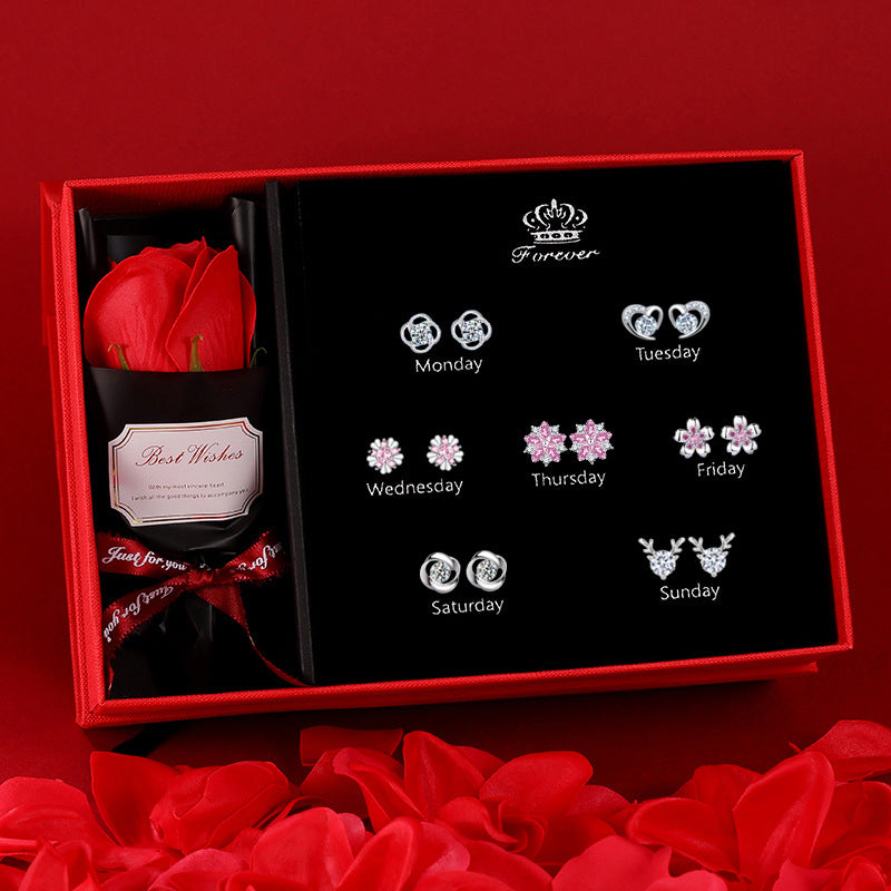 Needle Week Suit Micro Inlaid Zircon Fashion Valentine's Earrings