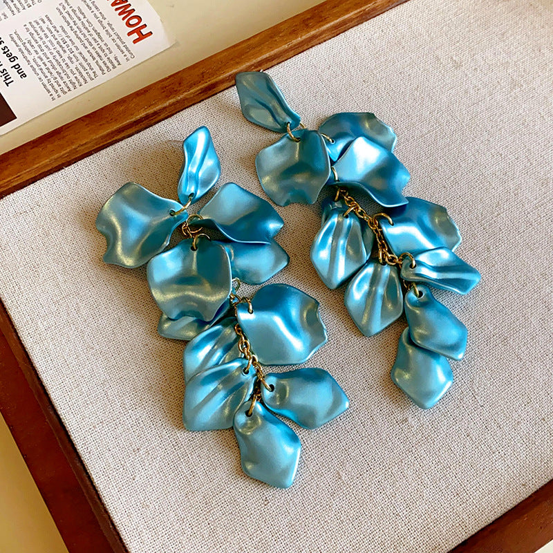 Women's Sier Needle Stitching Flower Tassel Unique Earrings