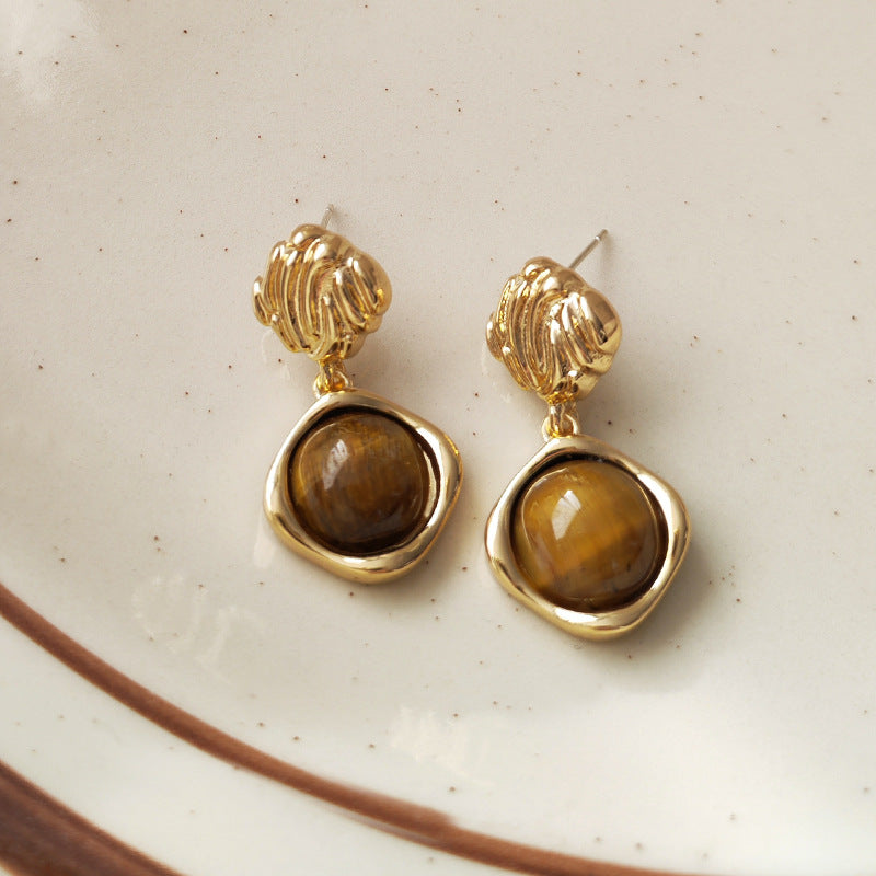 Retro Tigereye Personalized Minority Irregular Ear Earrings