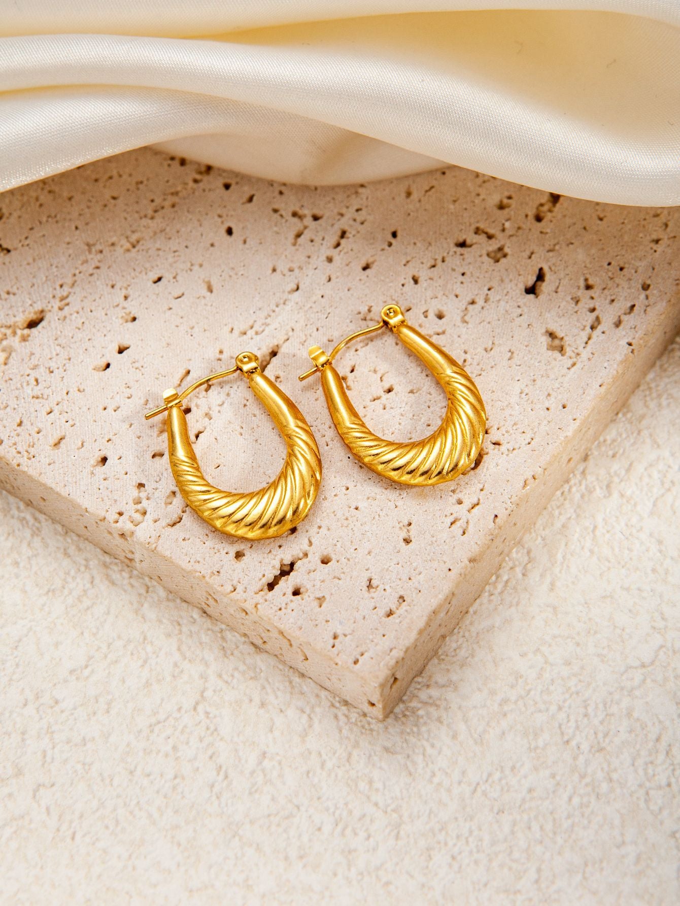 Stainless Steel Ginkgo Leaf Petals Golden Earrings