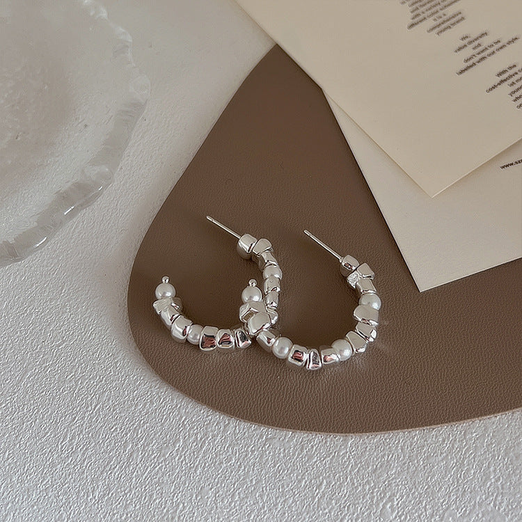 Design High-grade Sier Matte Metal Female Earrings