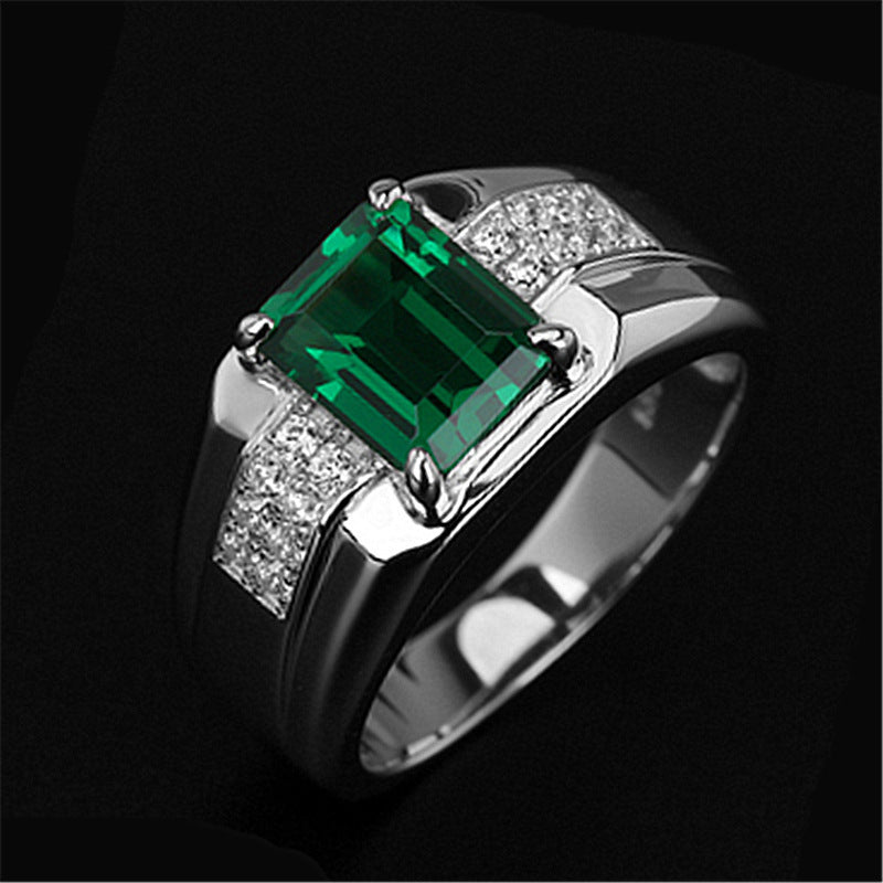 Men's Emerald Sapphire Diamond Green Pointed Crystal Rings
