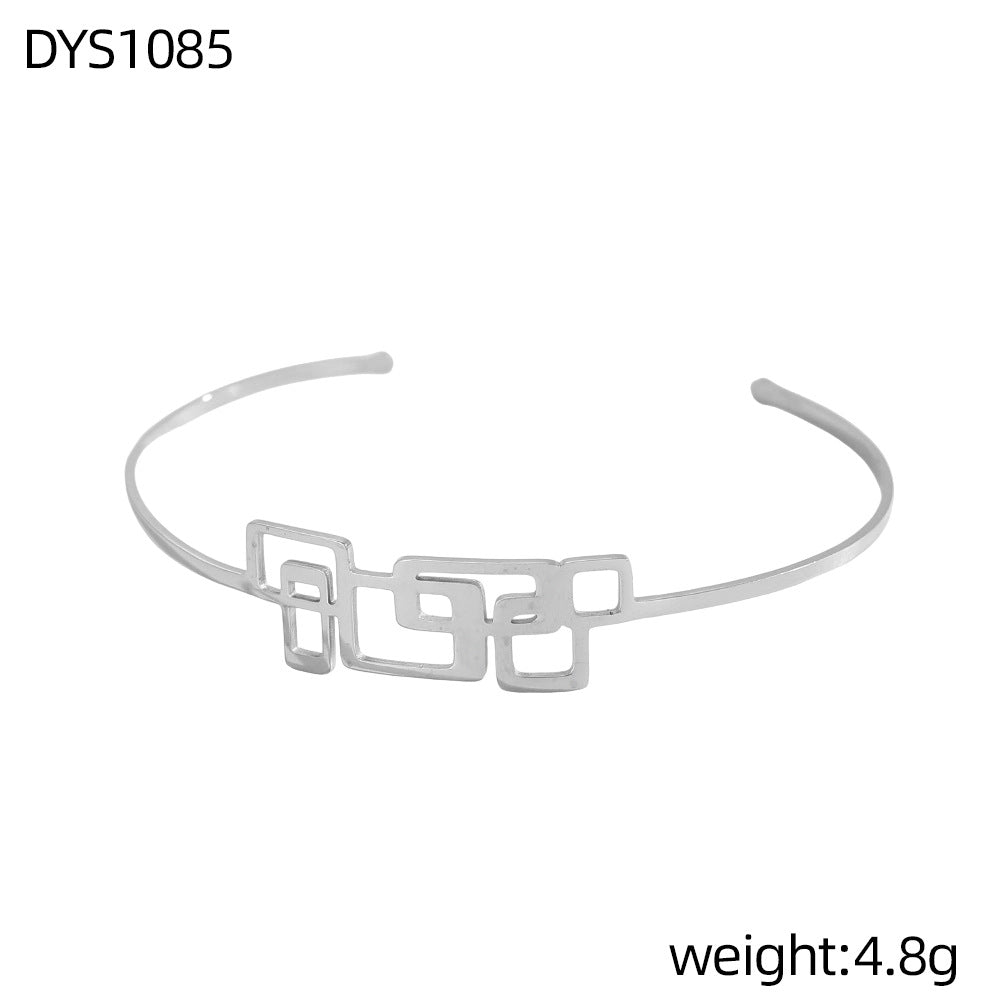 Geometric Hollow Metal Feeling Open-ended Stainless Steel Vacuum Electroplating Design Bracelets