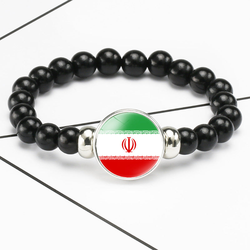 Flag Pattern Time Stone Black Elastic String Beads Bracelets