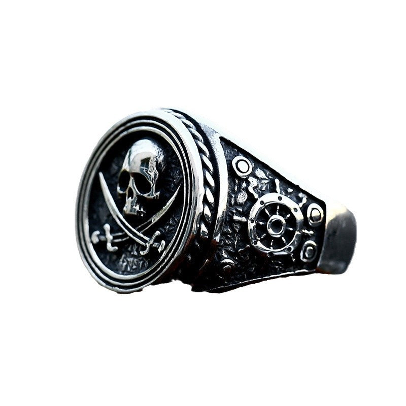 Men's Stainless Steel Pirate Skull Punk Hip Rings