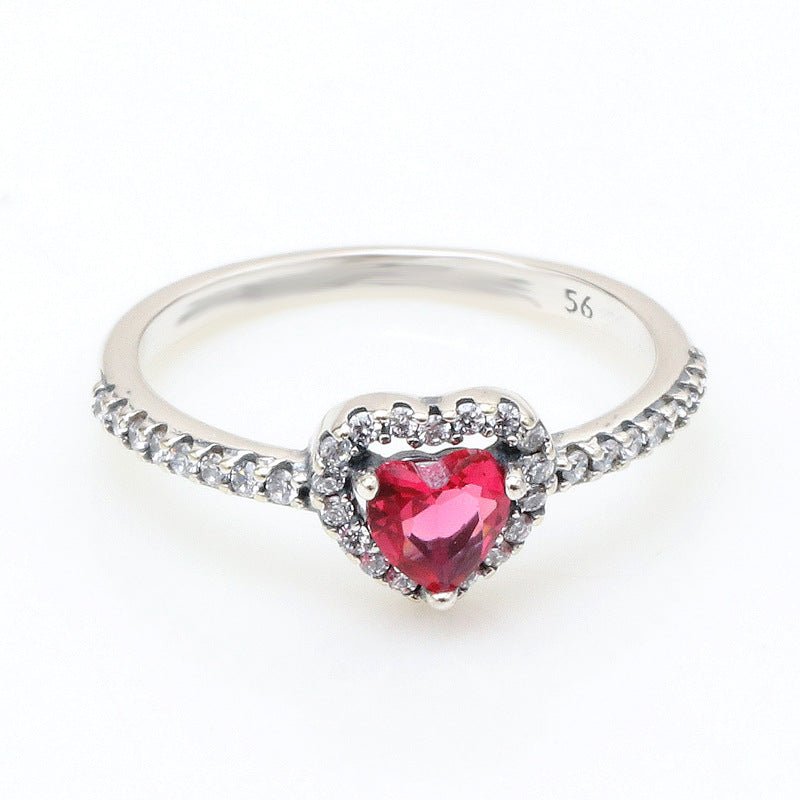 Copper Shining Red Heart Female Light Luxury Noble Diamond Rings
