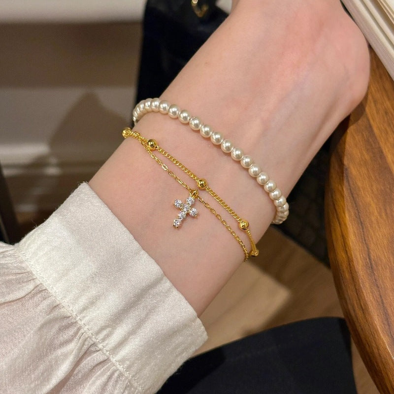 Double Layer Cross Fashion Inlaid Zircon Bracelets