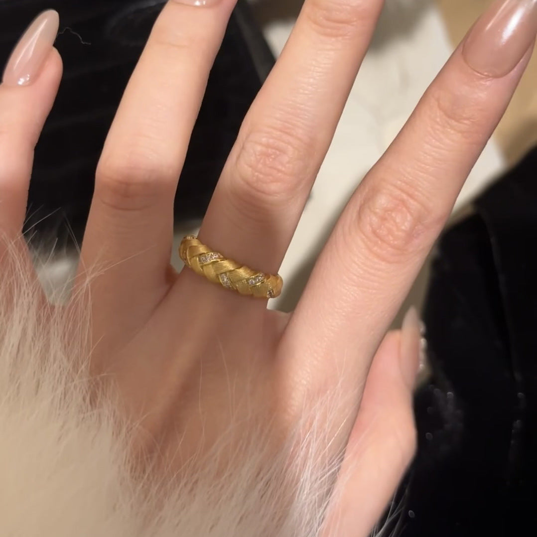 Women's Niche Retro Woven Wheat Simple Twist Rings