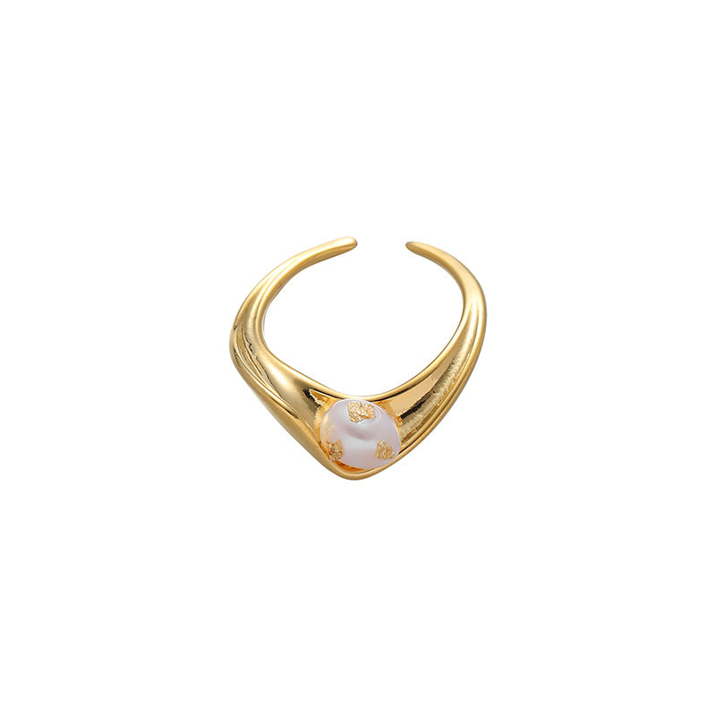 Exquisite Gold Plated Minority Natural Pearl Rings