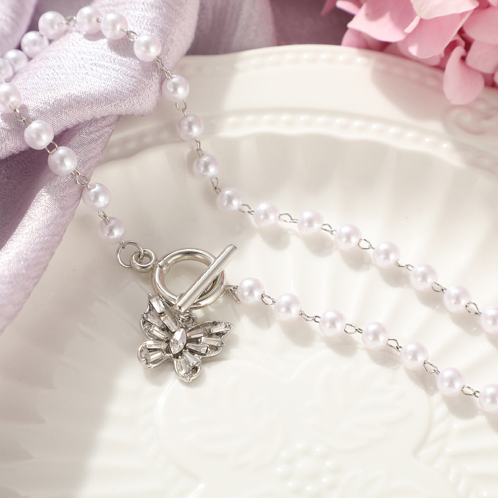 Super Fairy Rhinestone Pearl Butterfly Clavicle Chain Cool Earth Necklaces