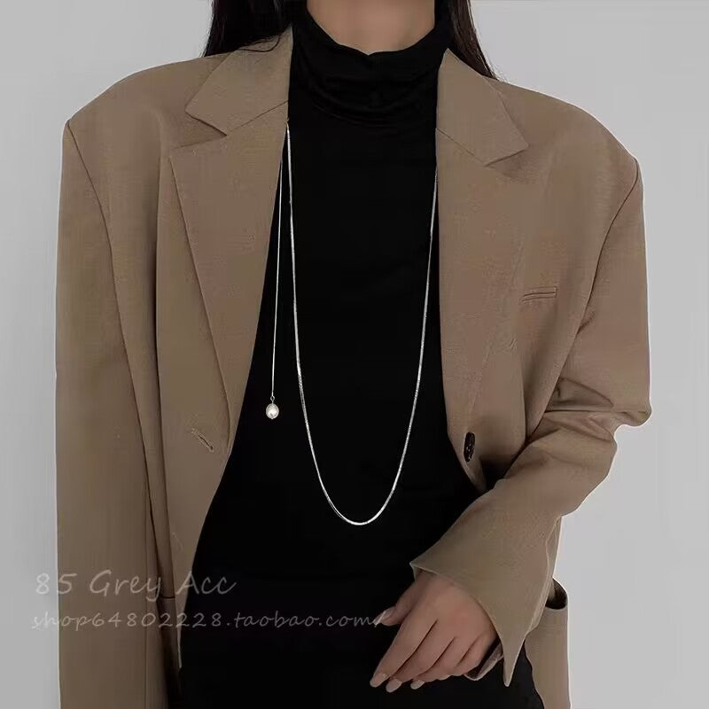 Women's Sweater Chain High-grade Long Pearl Titanium Necklaces