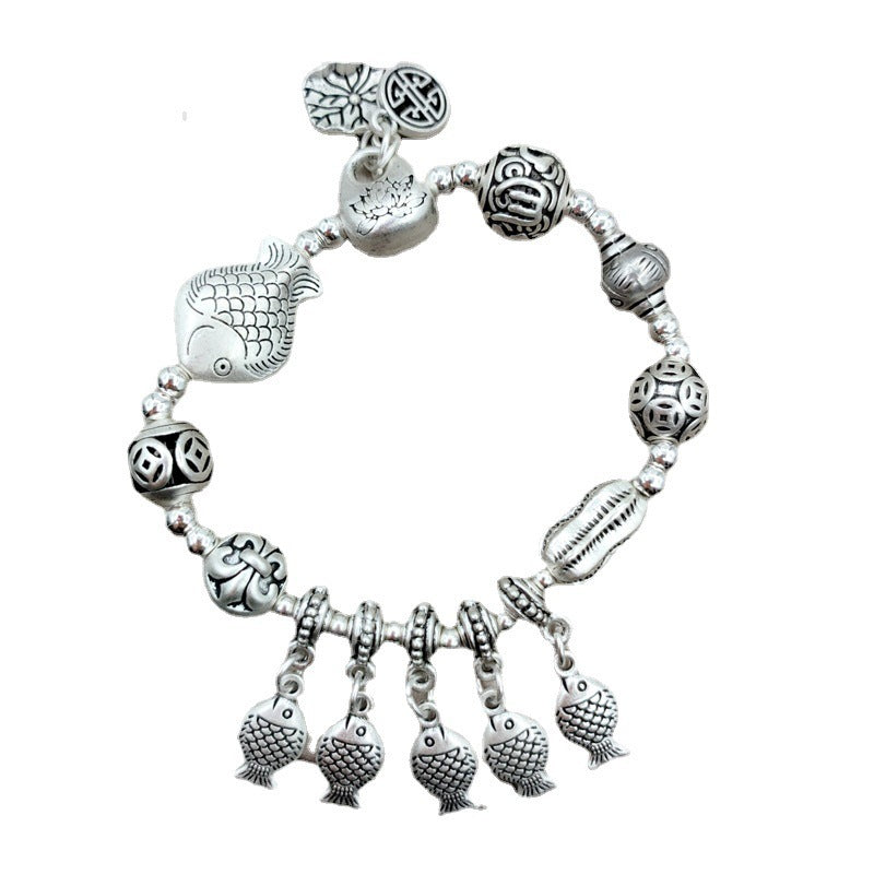Small Fish Stretch Lotus Matte Sier Bracelets