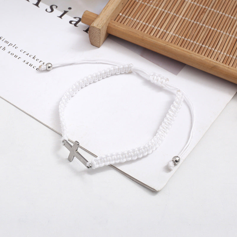Women's & Men's Simple Hand-woven Stainless Steel Cross Shelf Couple Rope Female Bracelets