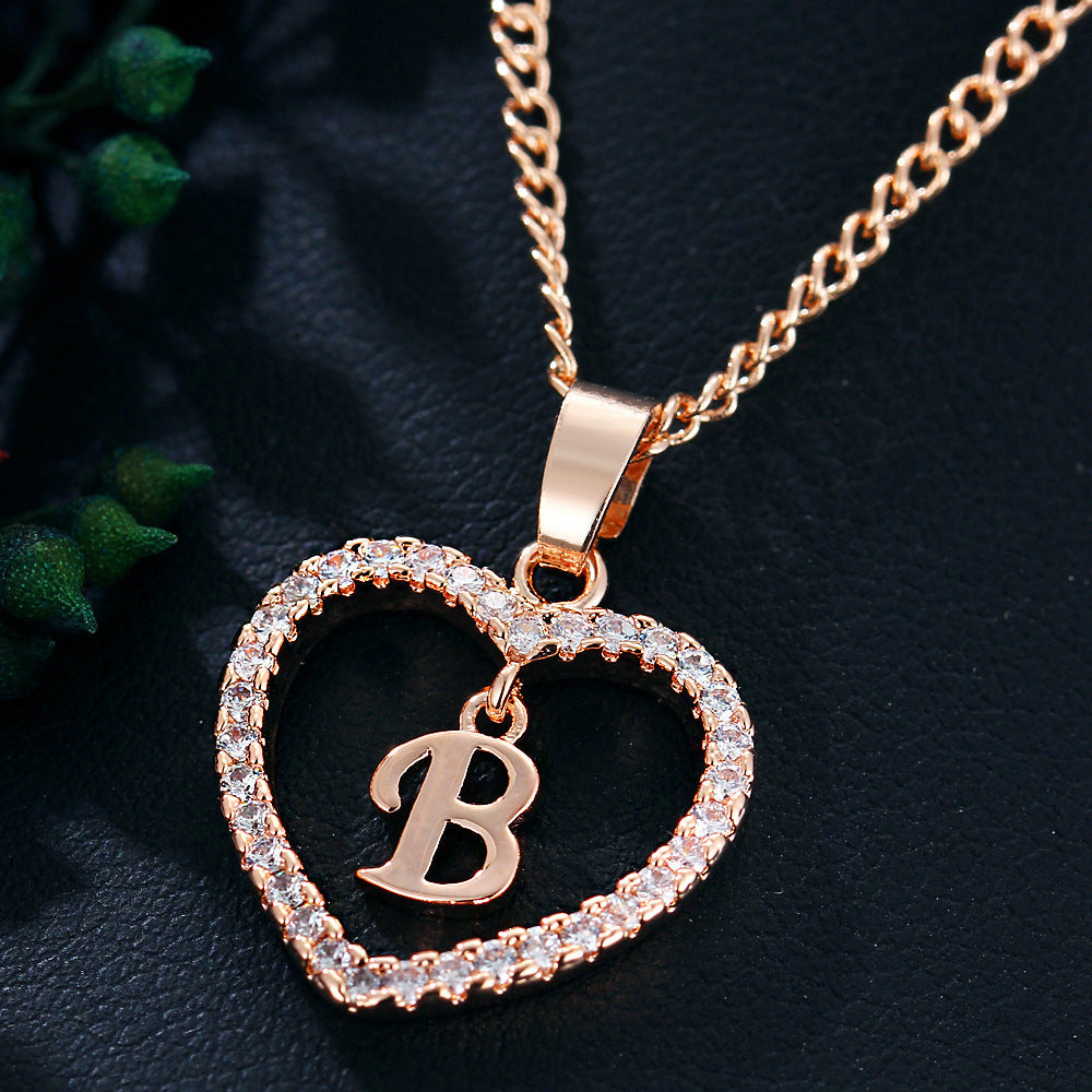 Letter Heart-shaped Zircon Jewelry Clavicle Chain Necklaces