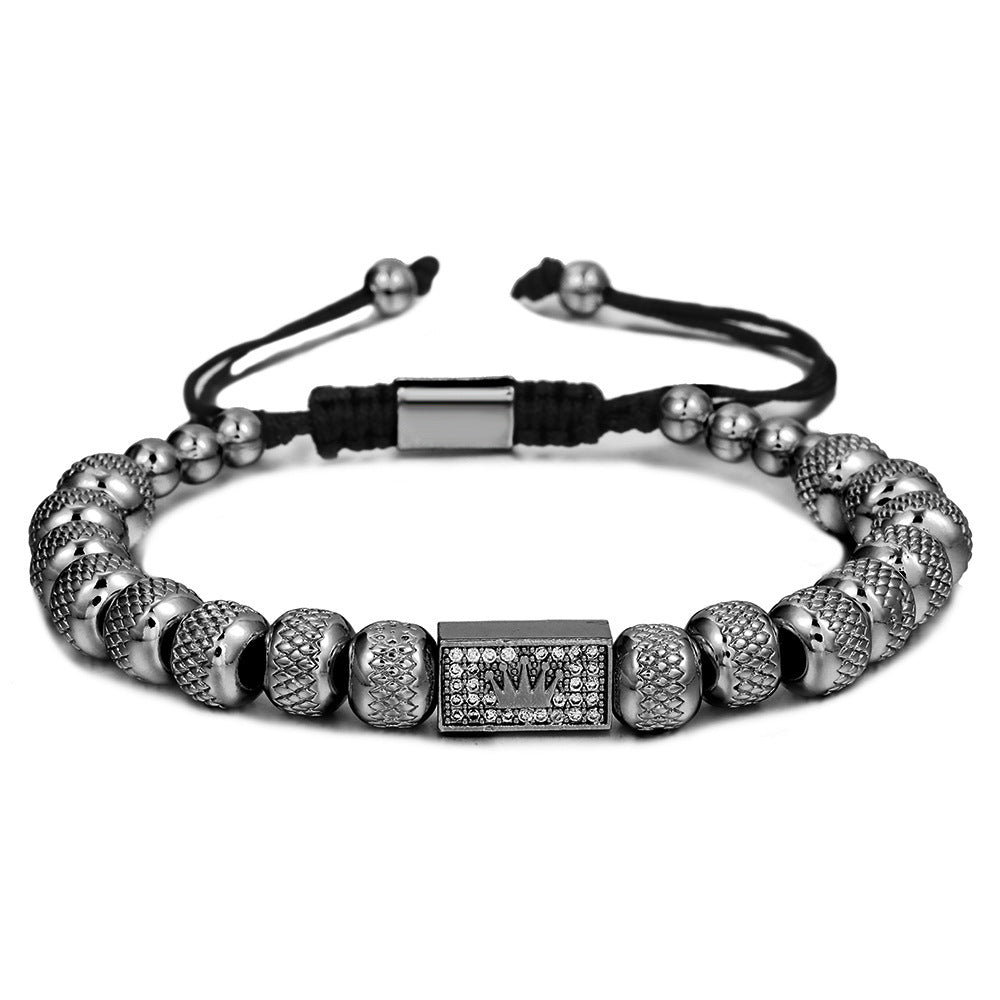 Women's & Men's Copper Crown Stainless Steel Beaded Pineapple Bracelets