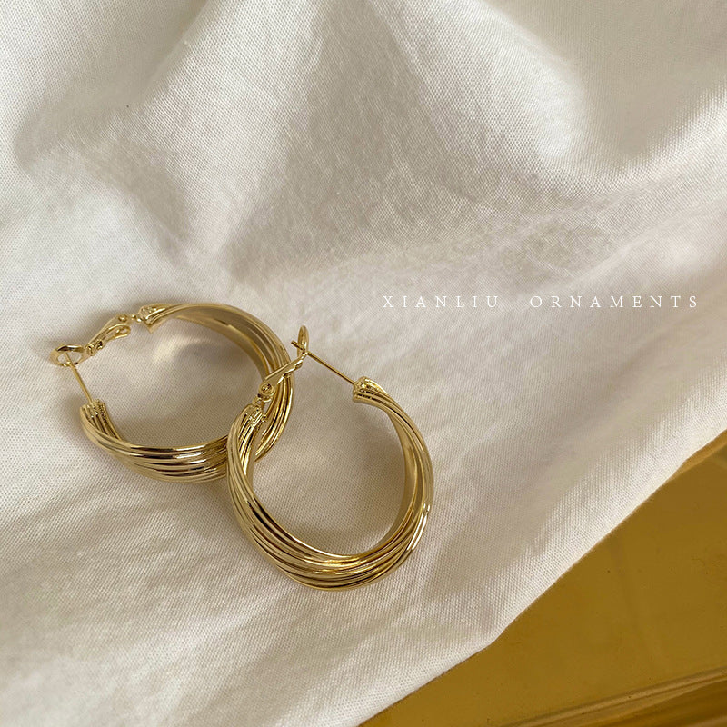 Women's Frosty Style Vintage Metal Circles High-grade Earrings