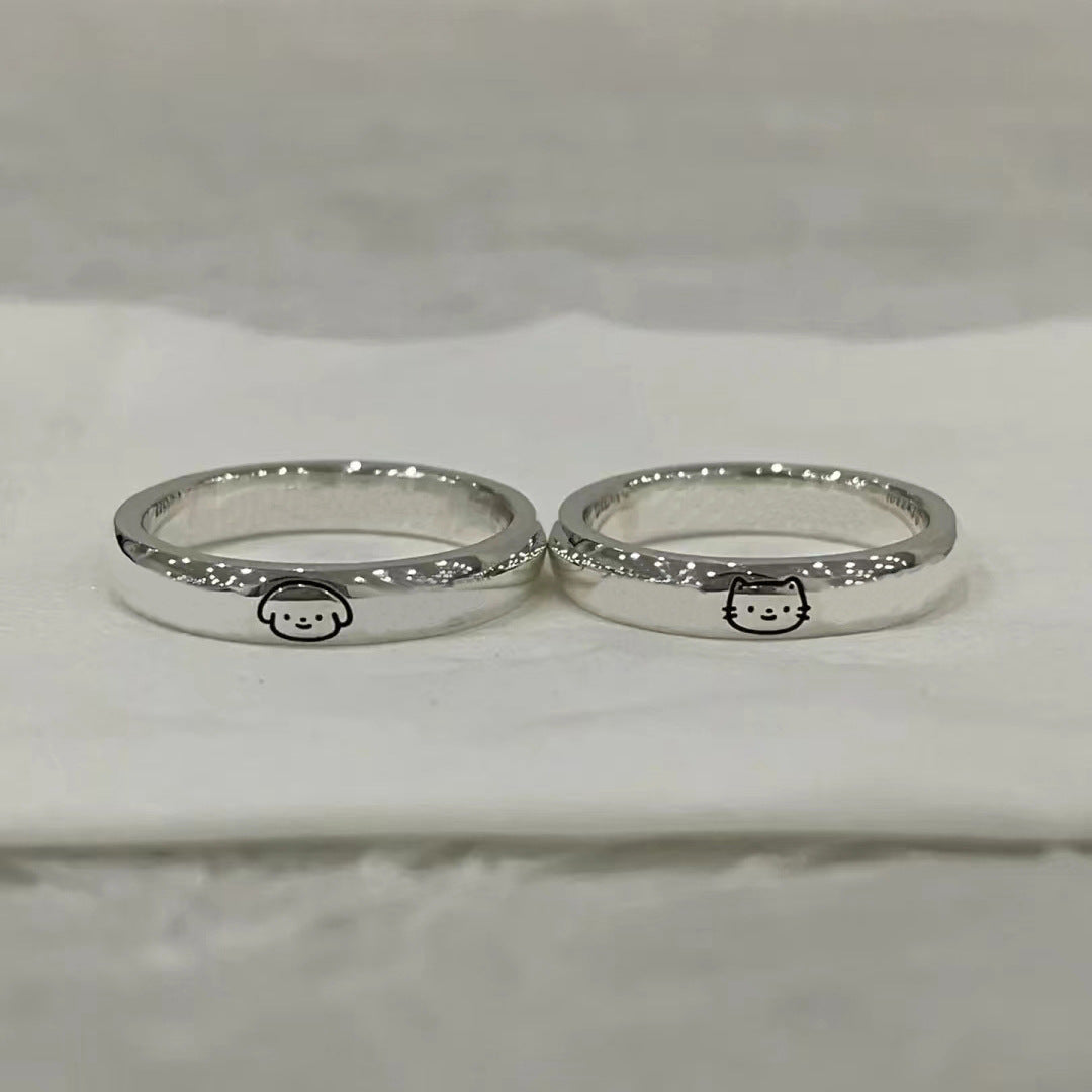 Women's & Men's Iti Puppy Kitty Cartoon Pattern Hello Rings