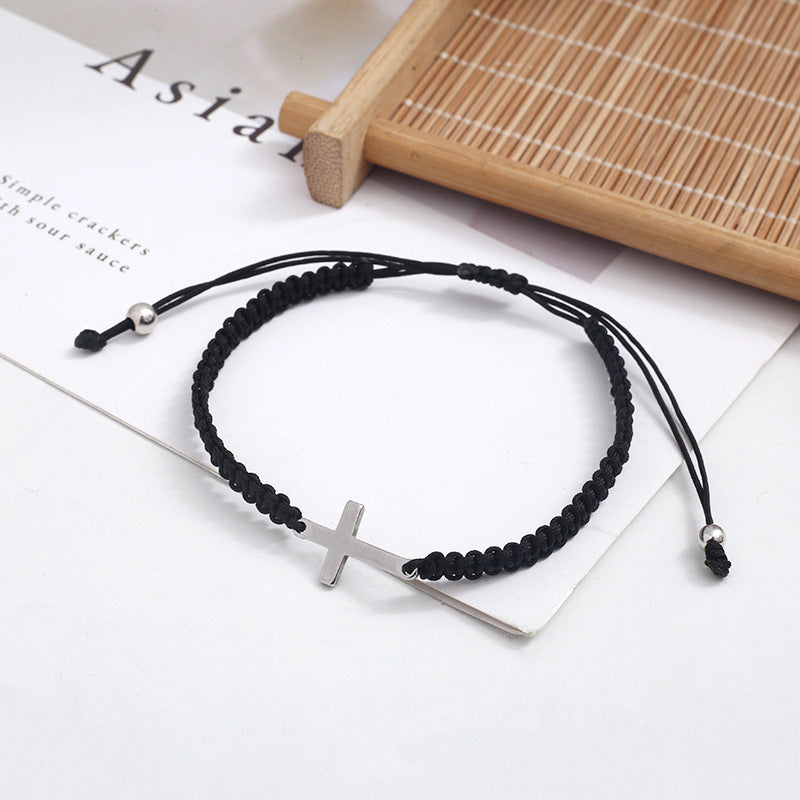 Women's & Men's Simple Hand-woven Stainless Steel Cross Shelf Couple Rope Female Bracelets