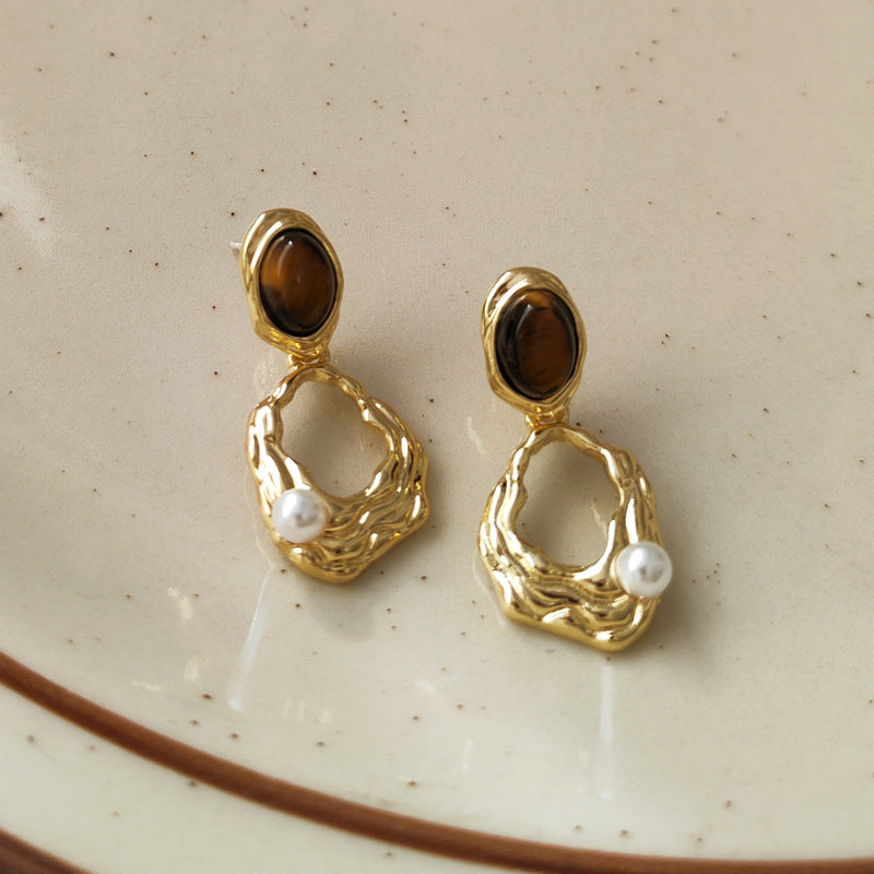 Retro Tigereye Personalized Minority Irregular Ear Earrings