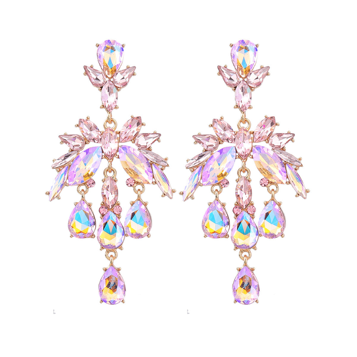 Women's Fashion Style Alloy Diamond Drop-shaped Glass Earrings
