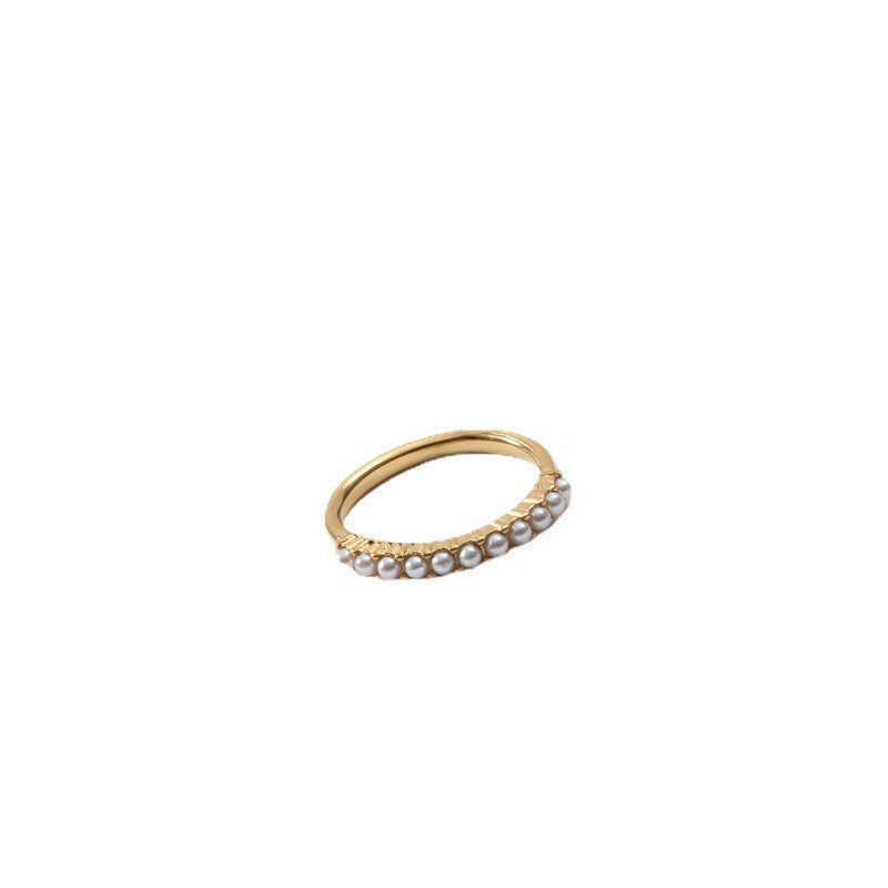 Inlaid Fine Pearl Titanium Steel Gold Ring