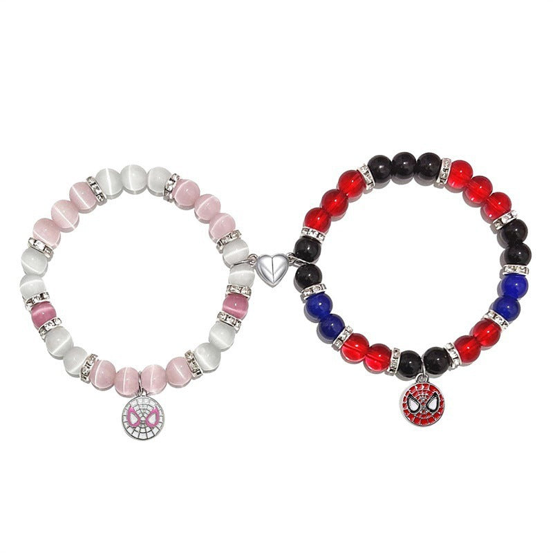 Spider Cat Couple Crystal Opal Magnet Bracelets