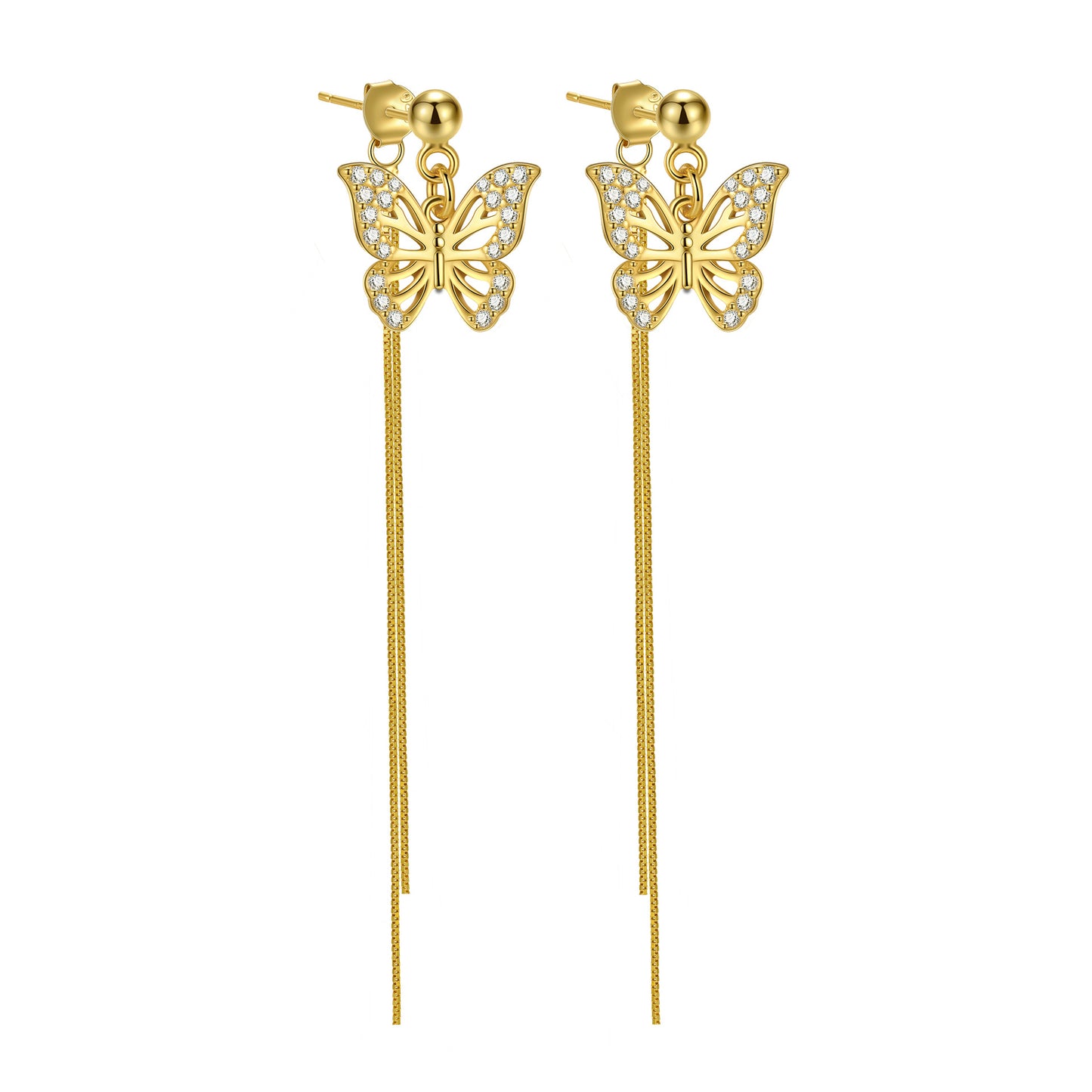Sier Butterfly Diamond Simple Front Back Earrings