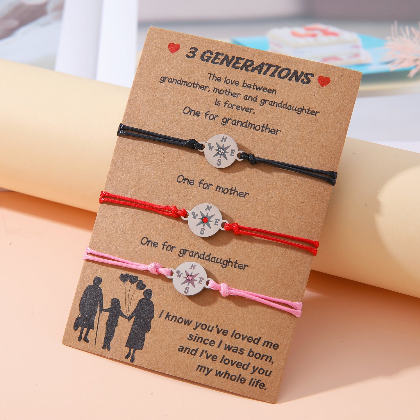 Mother Daughter Three Generations Card Wrist Bracelets