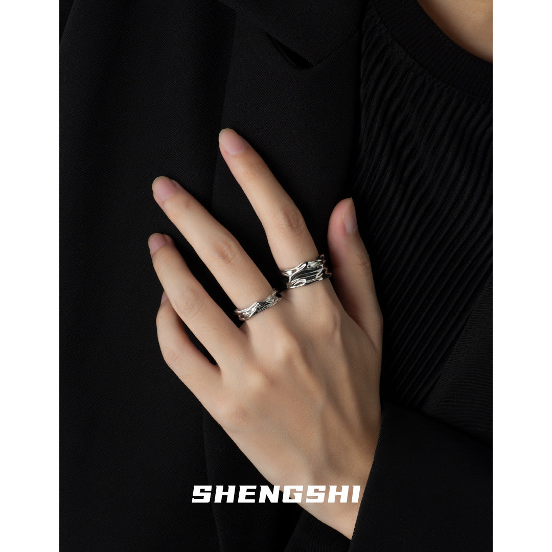 Women's Korean Design Sense Minority Simple Irregular Opening Texture Rings
