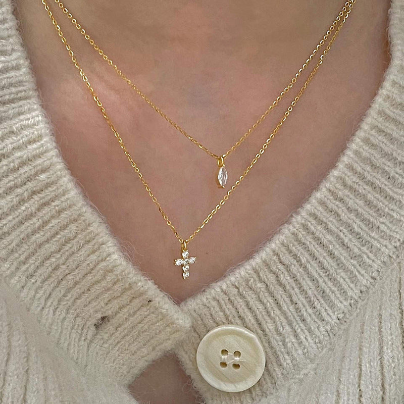 Water Drop Cross Clavicle Chain Golden Necklaces