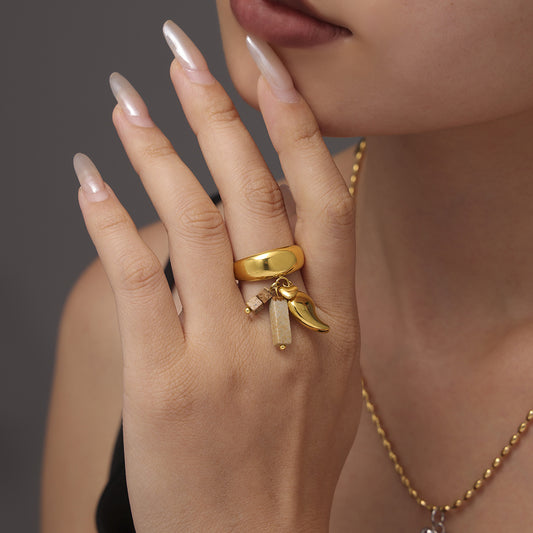 Sugar Golden Stone Water Drop Tassel Rings