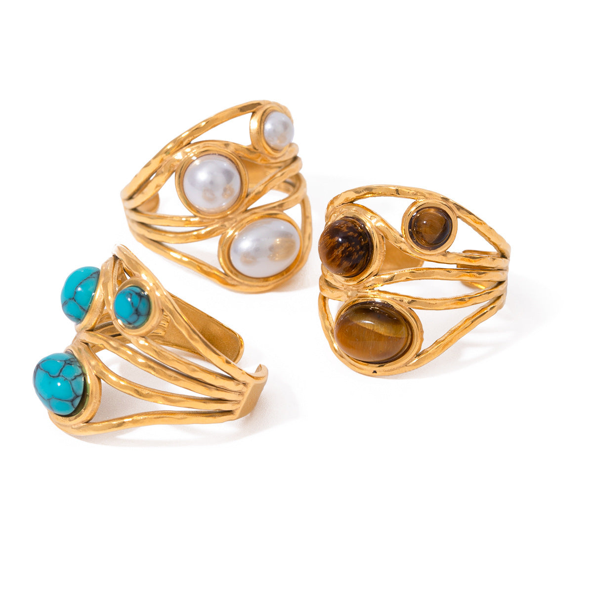 Natural Stone Stainless Steel Open High-grade Rings