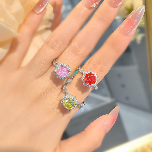 Women's Cut Pink Diamond Niche Design Simple High Rings
