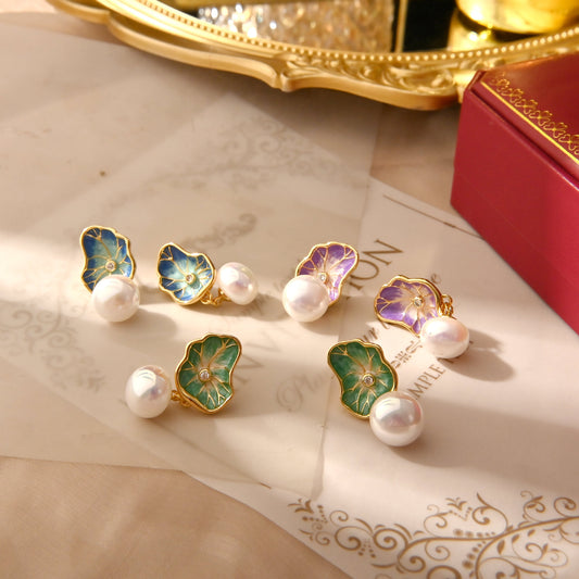 Pearl Enamel Craft Sier Pin Fashionable Earrings