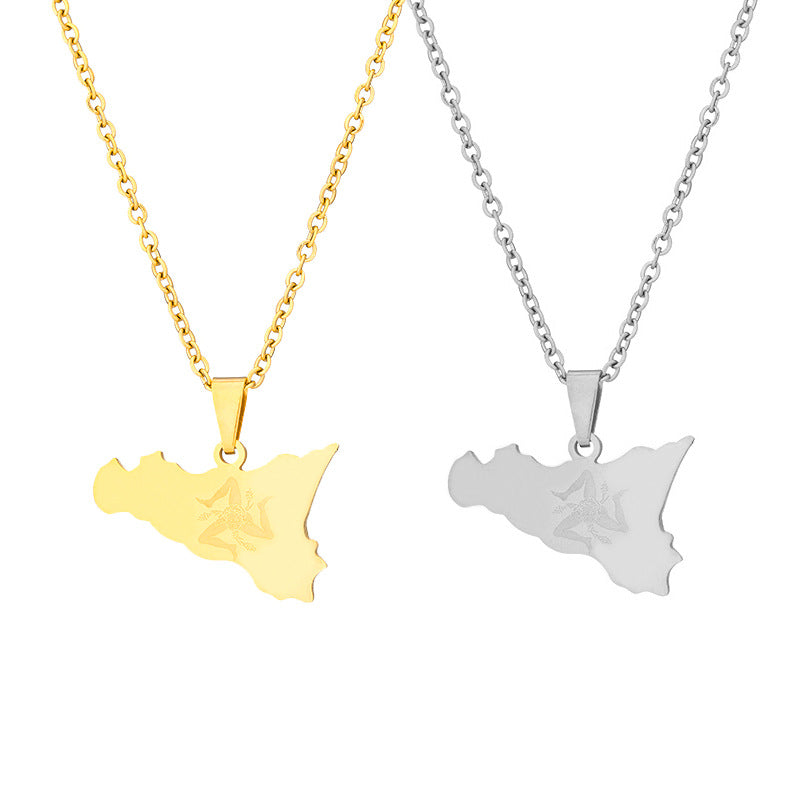 Women's Italy Sicily Map Flag Stainless Steel Necklaces