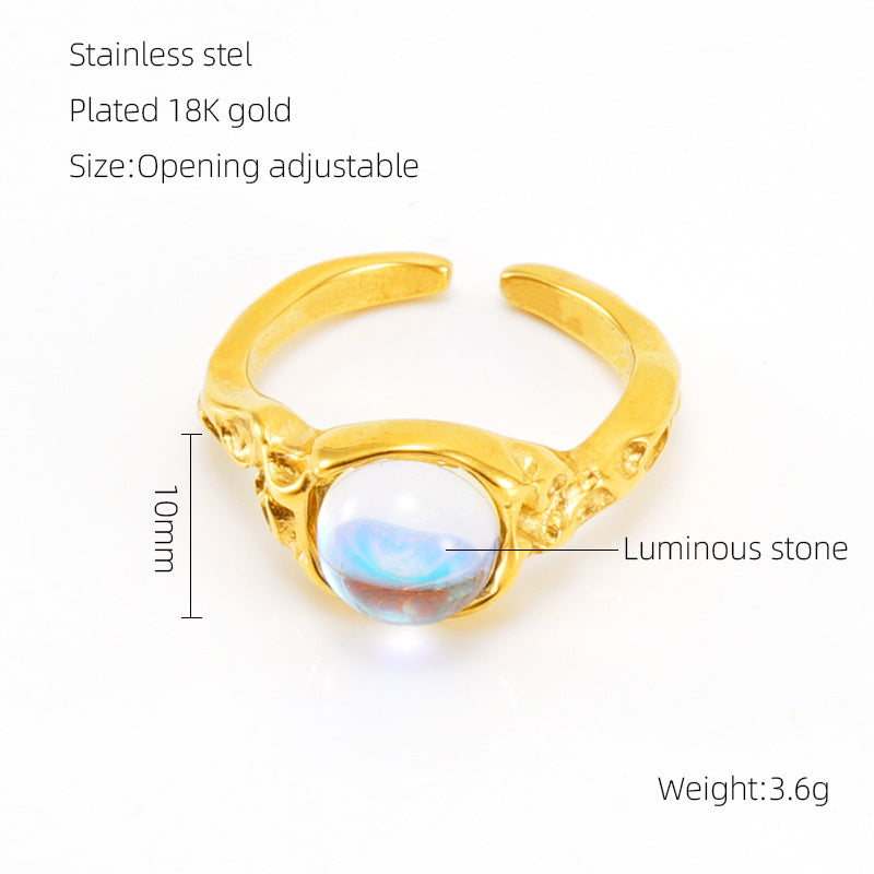 Titanium Steel Luminous Stone Open Female Rings